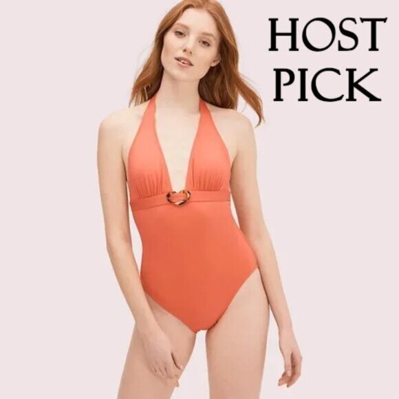 kate spade Other - NWT Kate Spade lychee heart buckle halter one piece swimsuit